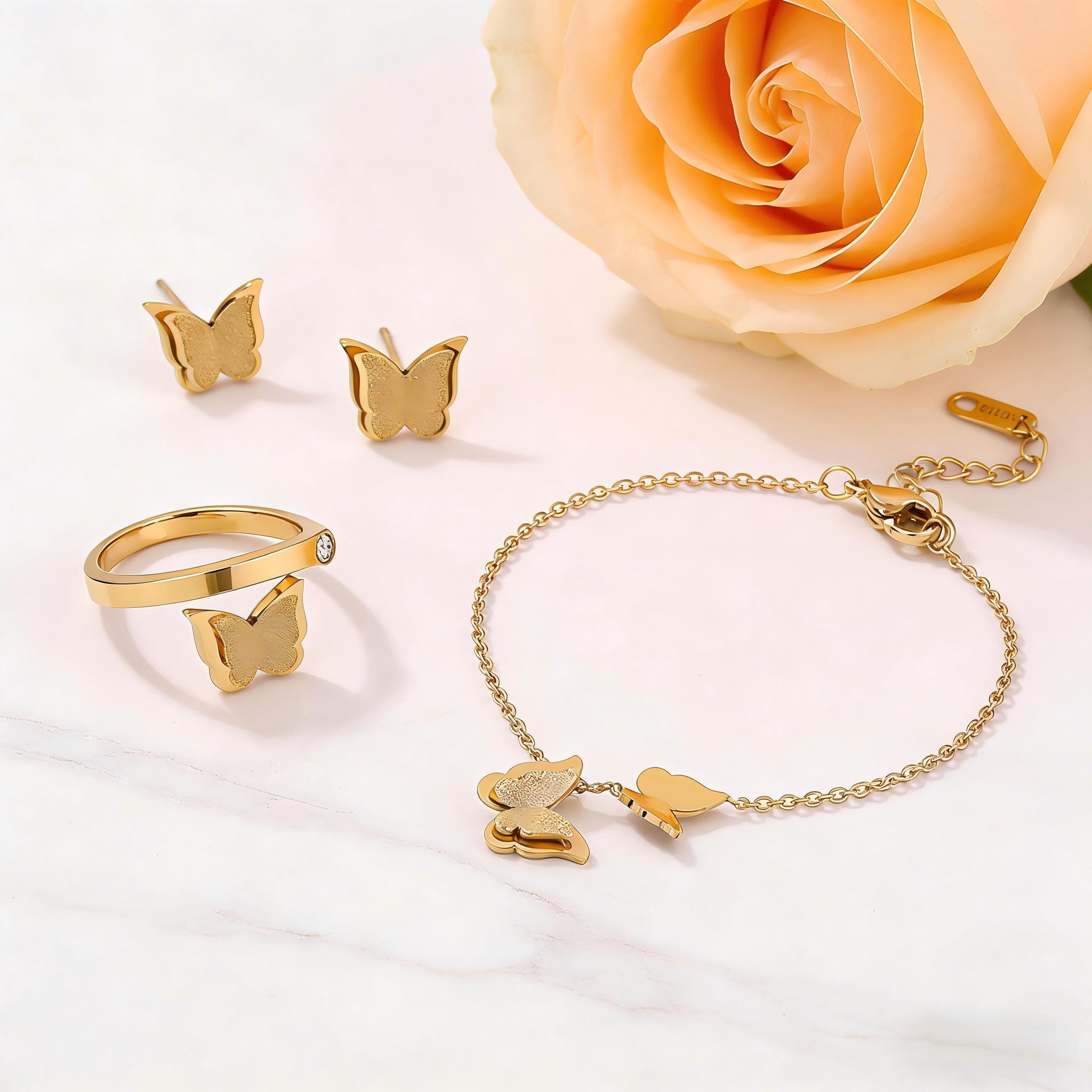 Butterfly set ring bracelet earring necklace