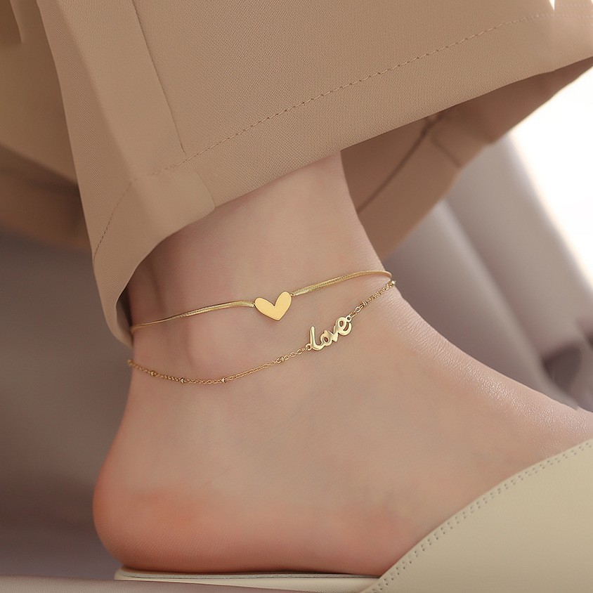6601 Double-layer English Heart Anklet, Gold 4.09