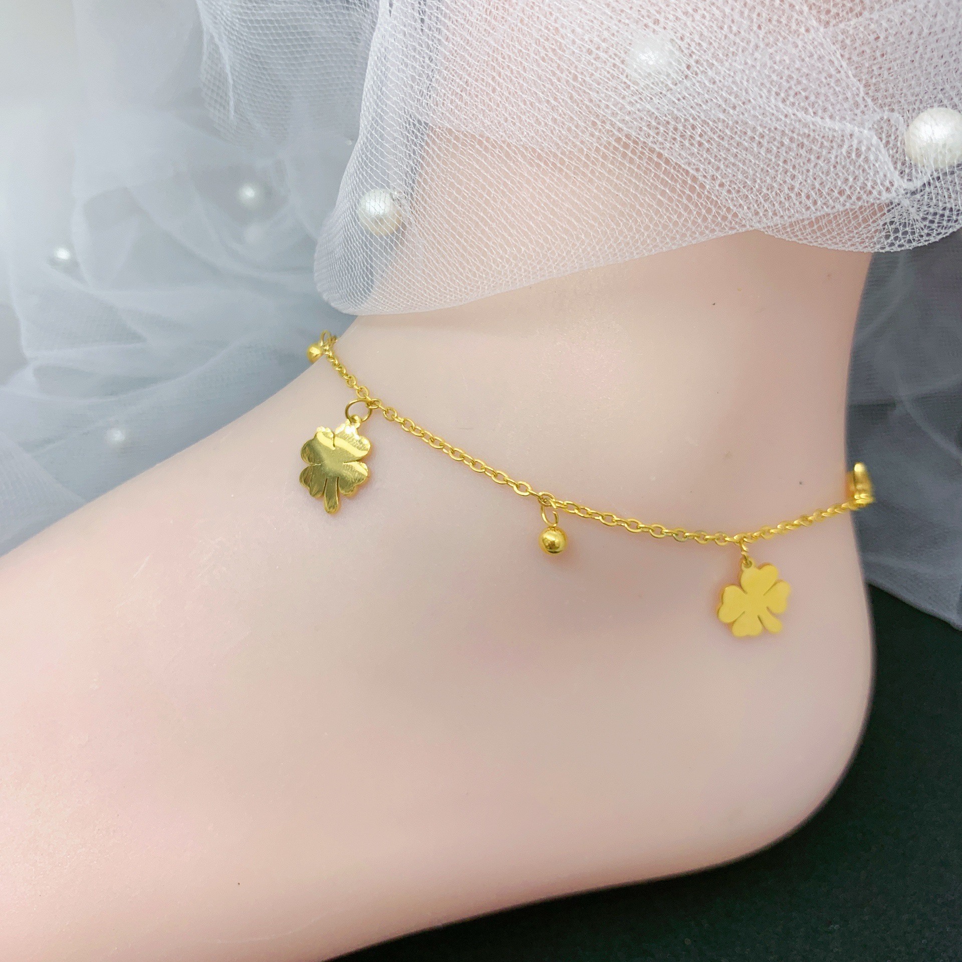 6635 Four-Leaf Clover Beaded Anklet