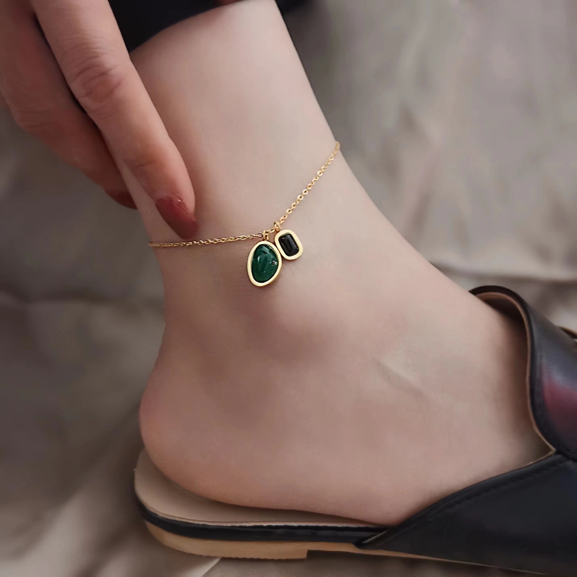 6639 Black and Green Diamond Anklet